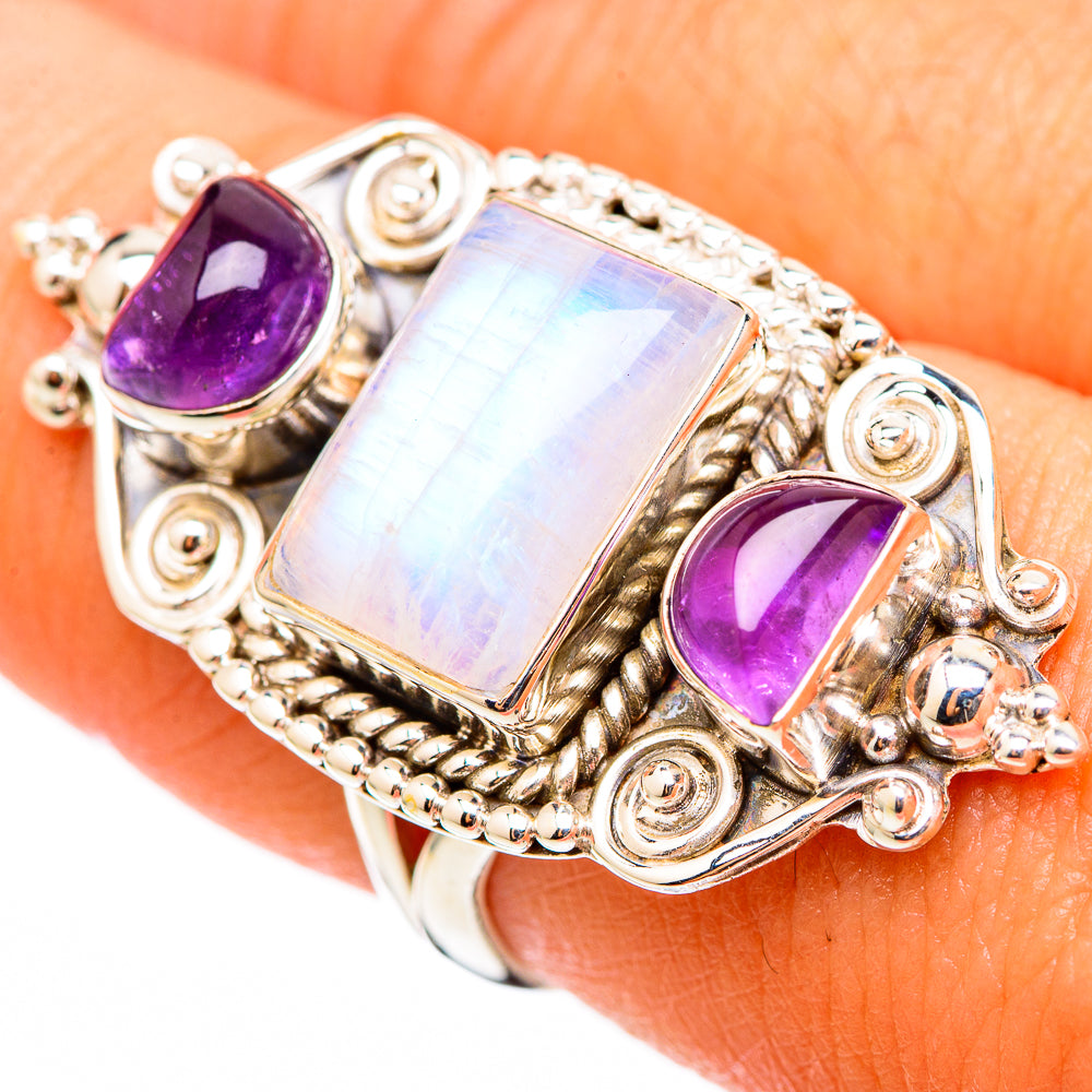 Rainbow Moonstone, Amethyst Rings handcrafted by Anasilvercos - RING116327