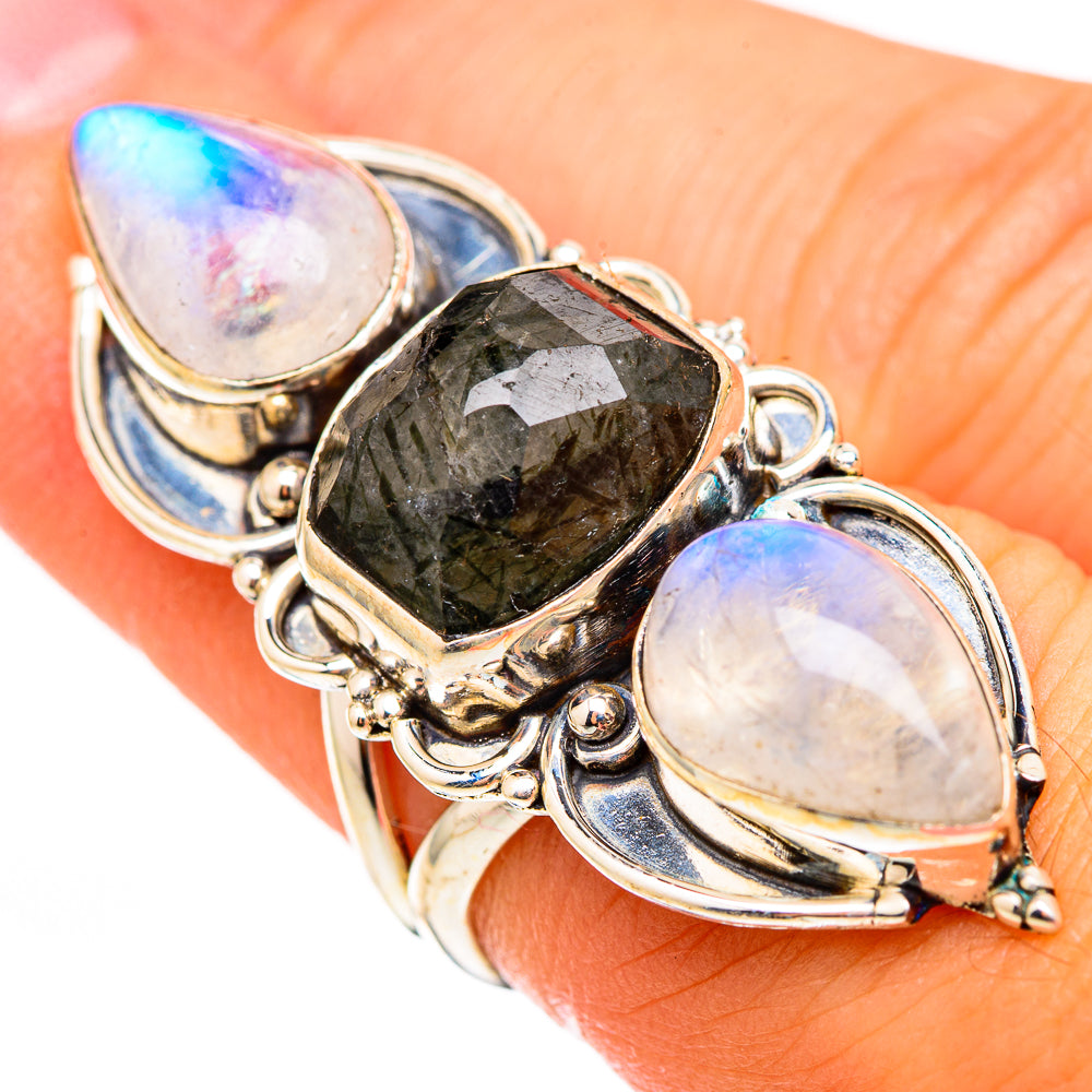 Tourmalinated Quartz, Rainbow Moonstone Rings handcrafted by Anasilvercos - RING116329