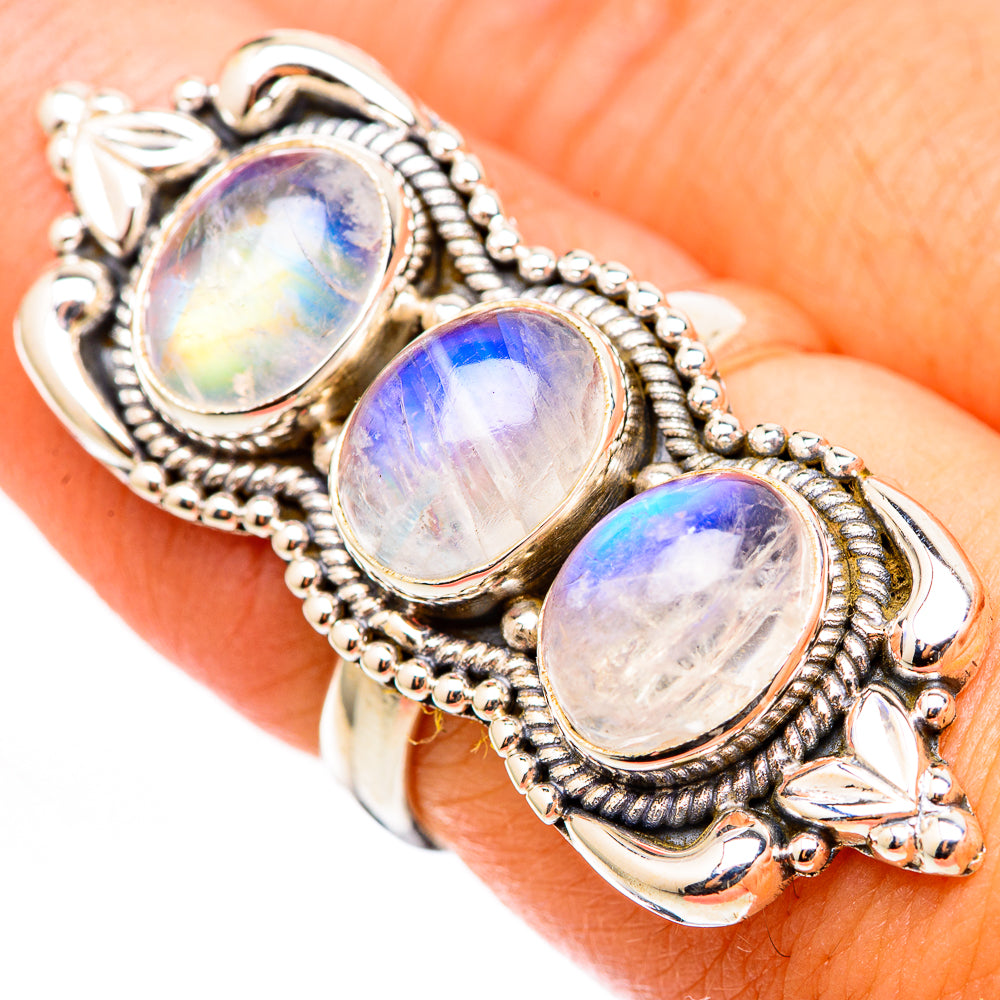 Rainbow Moonstone Rings handcrafted by Anasilvercos - RING116331