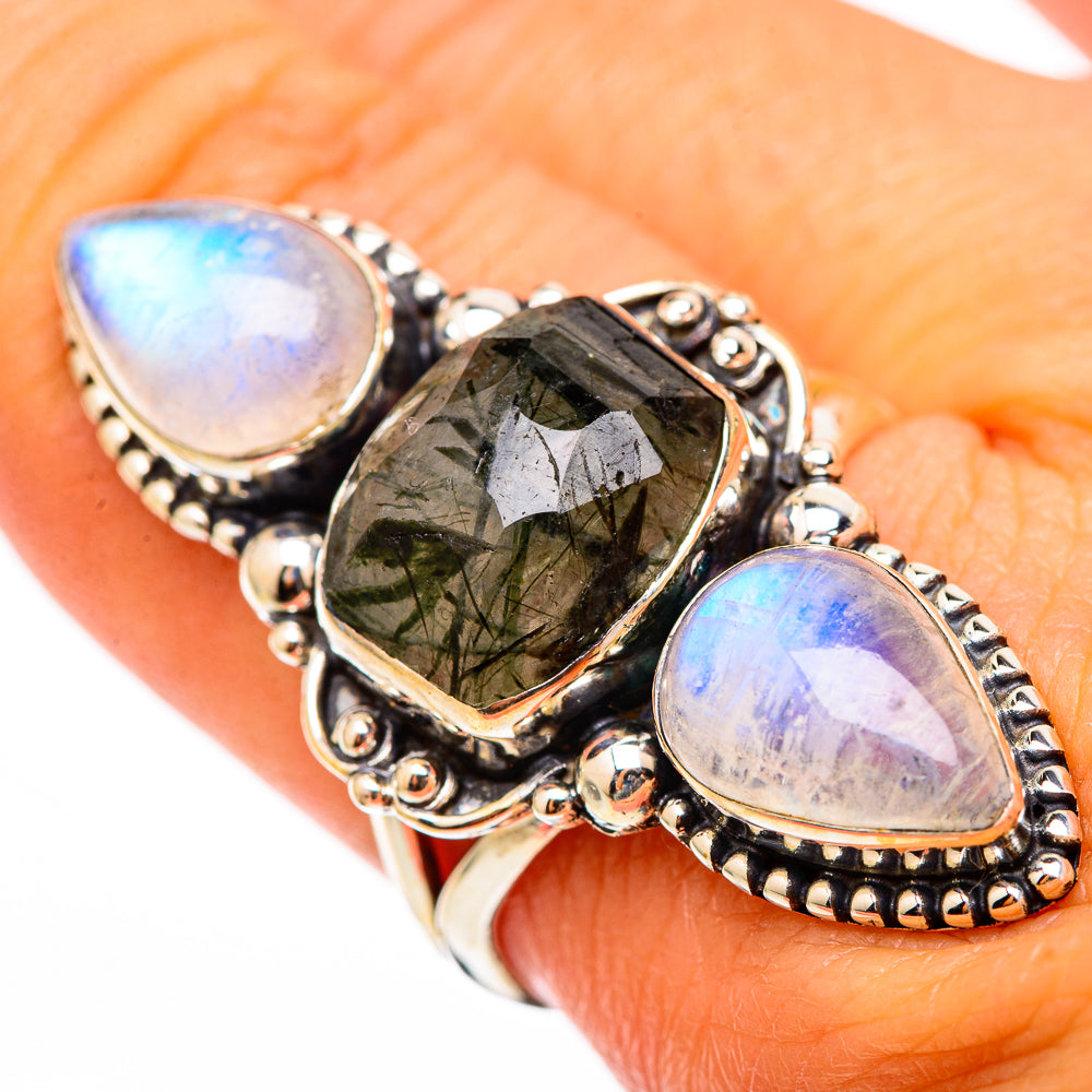 Tourmalinated Quartz, Rainbow Moonstone Rings handcrafted by Anasilvercos - RING116381