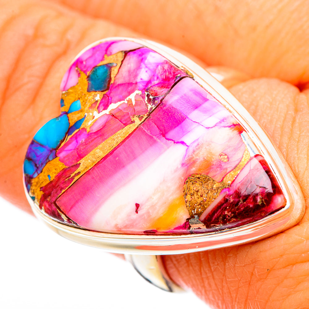 Kingman Pink Dahlia Turquoise Rings handcrafted by Anasilvercos - RING116387