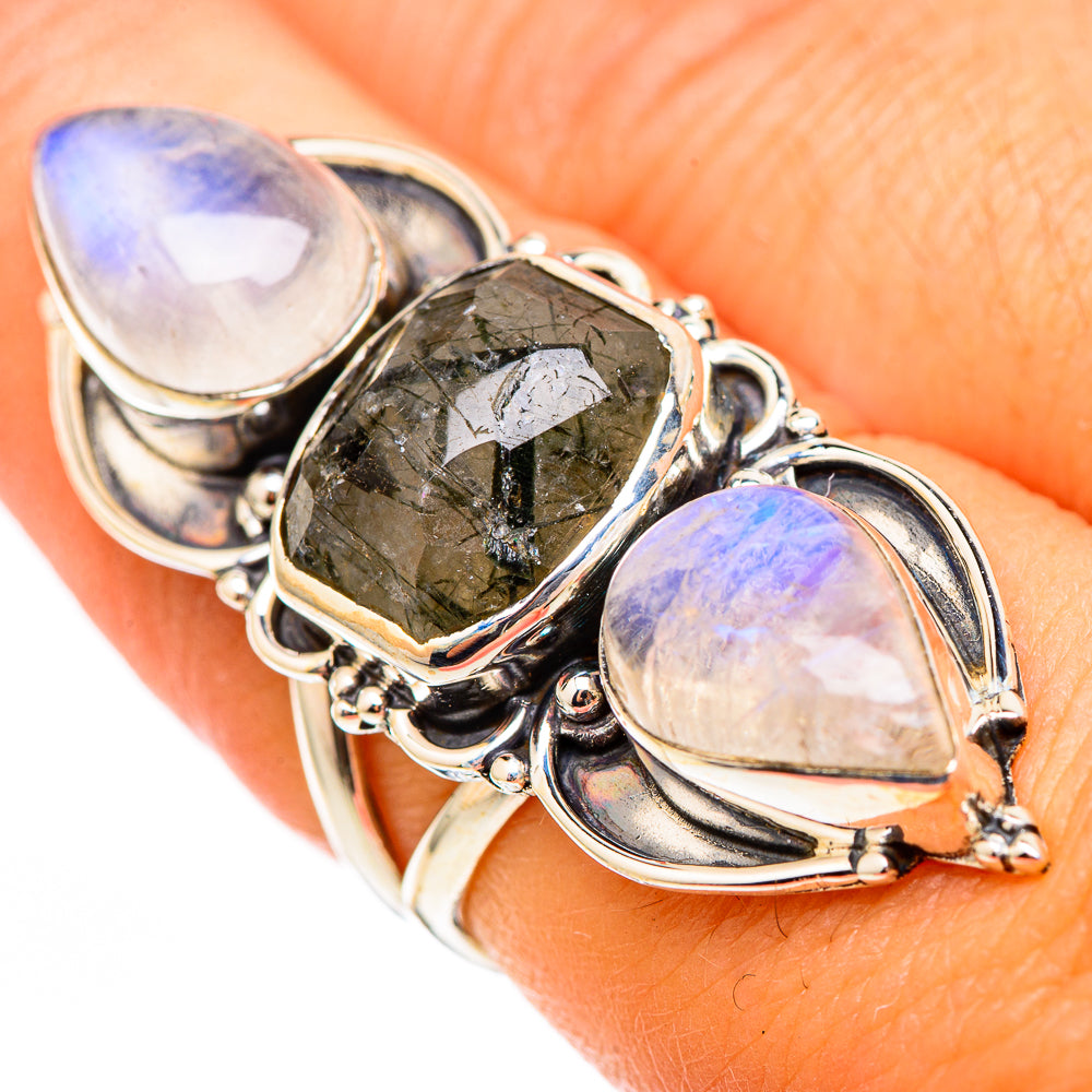 Tourmalinated Quartz, Rainbow Moonstone Rings handcrafted by Anasilvercos - RING116413