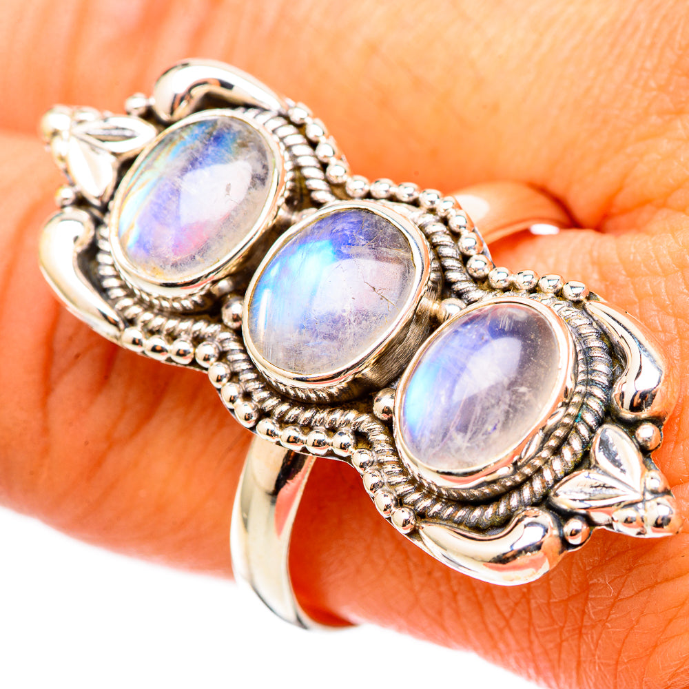 Rainbow Moonstone Rings handcrafted by Anasilvercos - RING116414