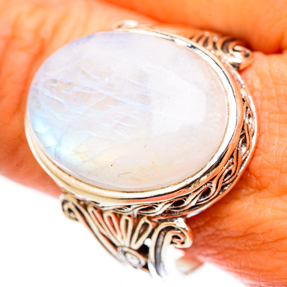 Rainbow Moonstone Rings handcrafted by Anasilvercos - RING116415