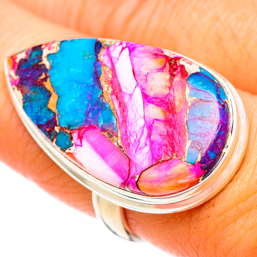 Kingman Pink Dahlia Turquoise Rings handcrafted by Anasilvercos - RING116417
