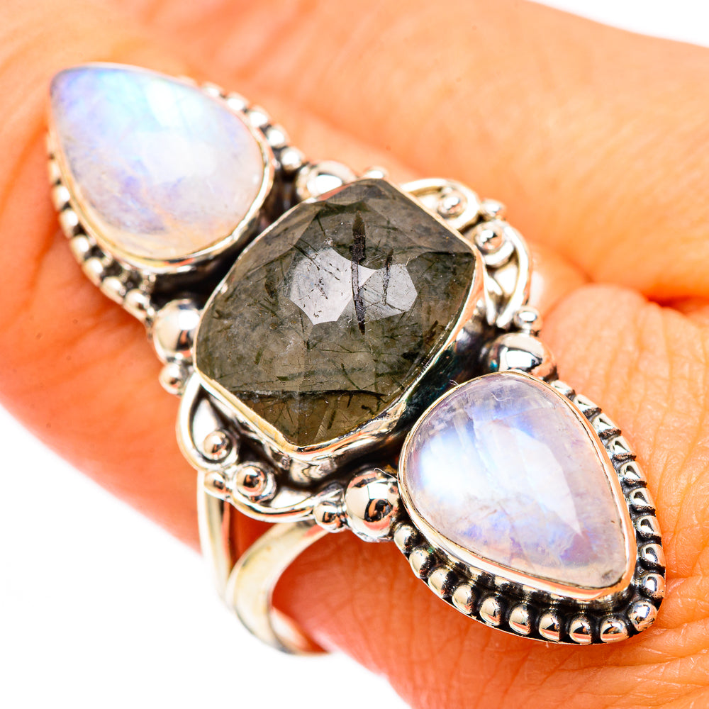 Tourmalinated Quartz, Rainbow Moonstone Rings handcrafted by Anasilvercos - RING116440