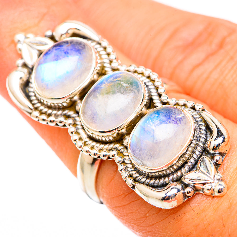 Rainbow Moonstone Rings handcrafted by Anasilvercos - RING116466