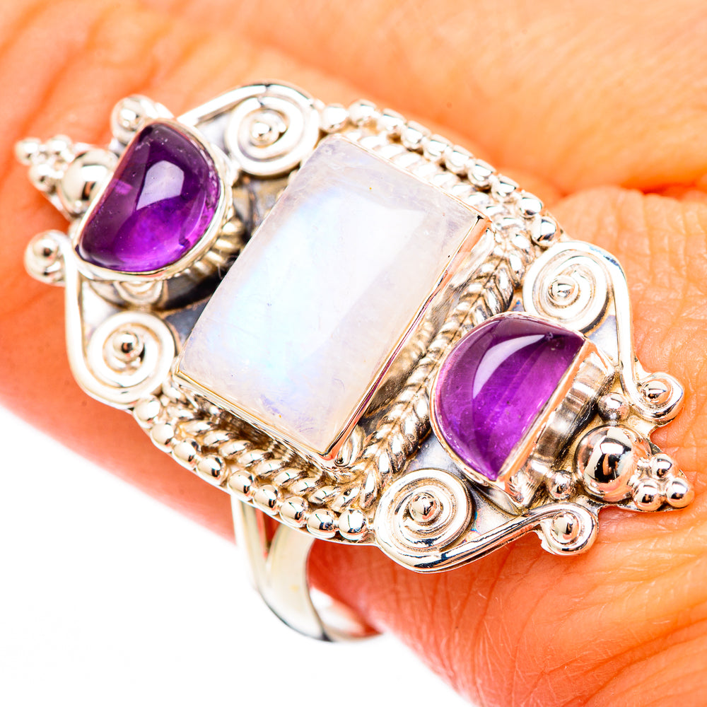 Rainbow Moonstone, Amethyst Rings handcrafted by Anasilvercos - RING116489