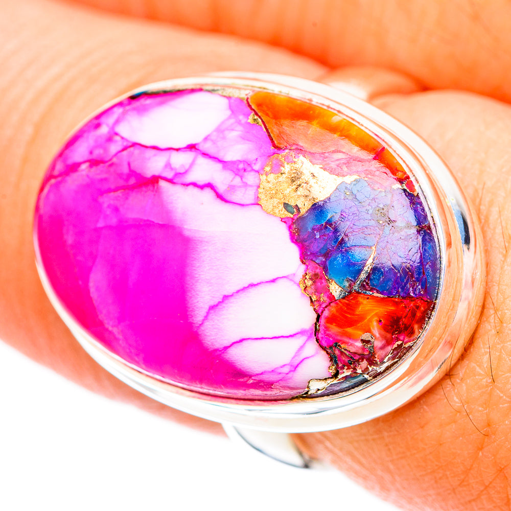 Kingman Pink Dahlia Turquoise Rings handcrafted by Anasilvercos - RING116533