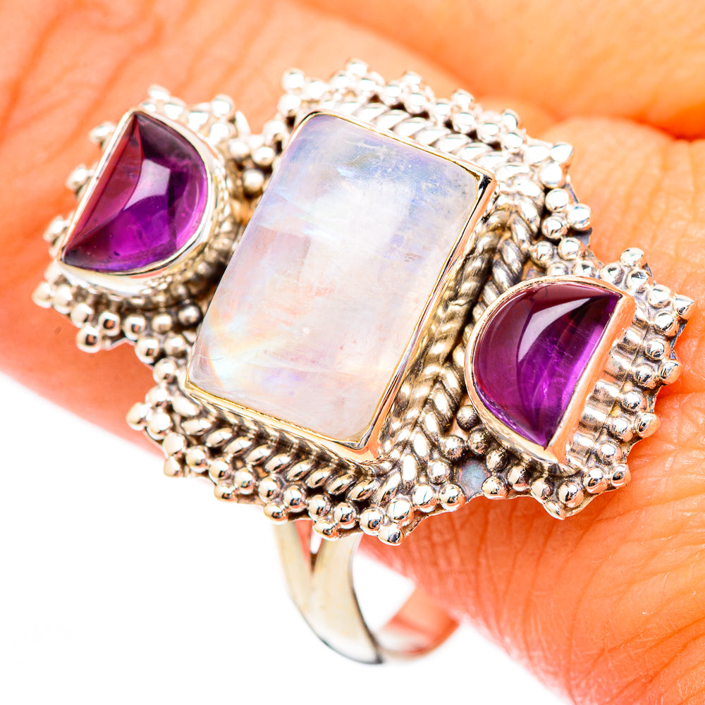 Rainbow Moonstone, Amethyst Rings handcrafted by Anasilvercos - RING116555