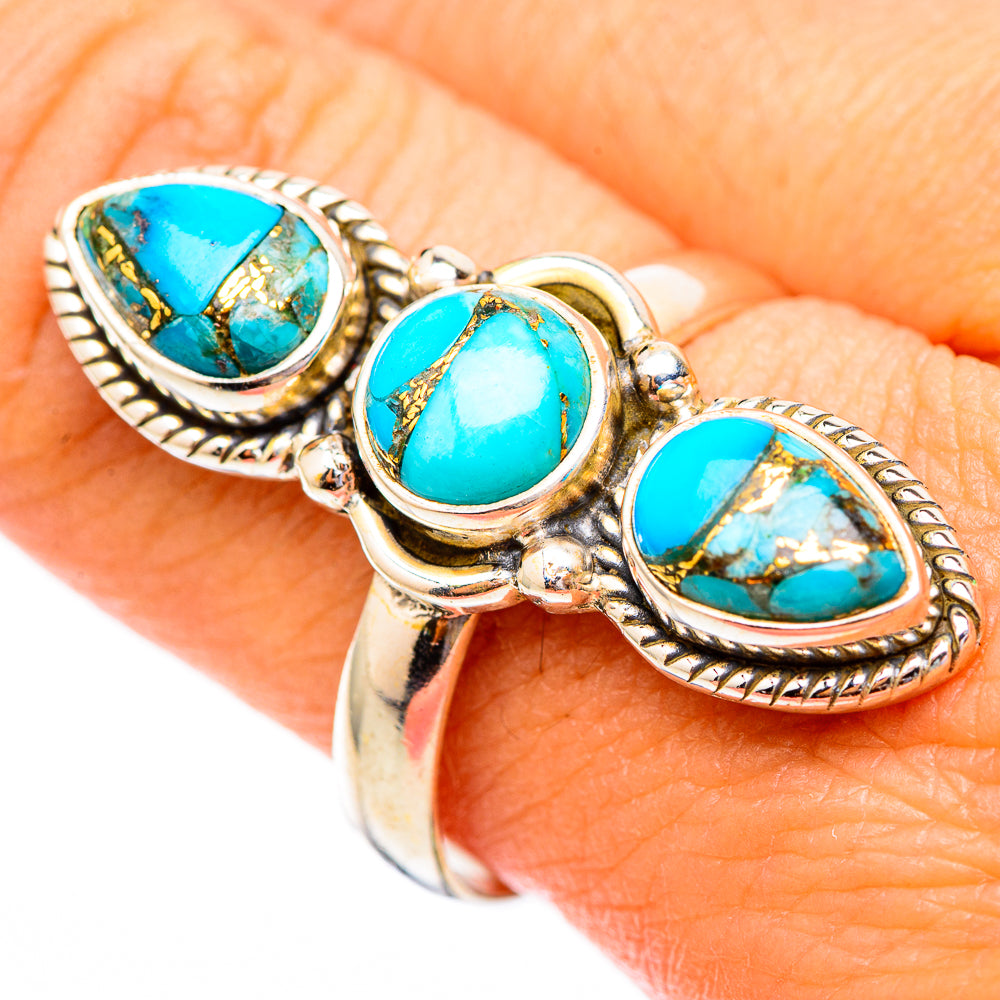 Blue Copper Composite Turquoise Rings handcrafted by Anasilvercos - RING116575