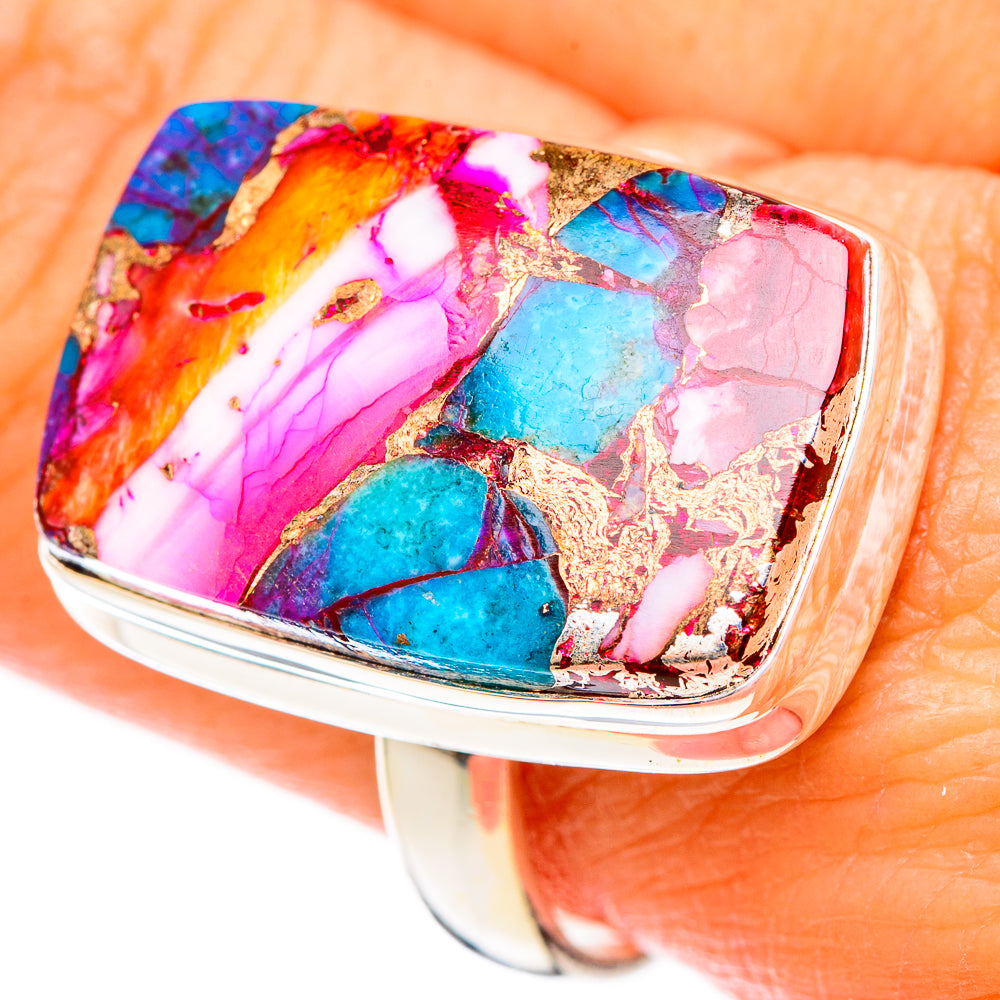 Kingman Pink Dahlia Turquoise Rings handcrafted by Anasilvercos - RING116599