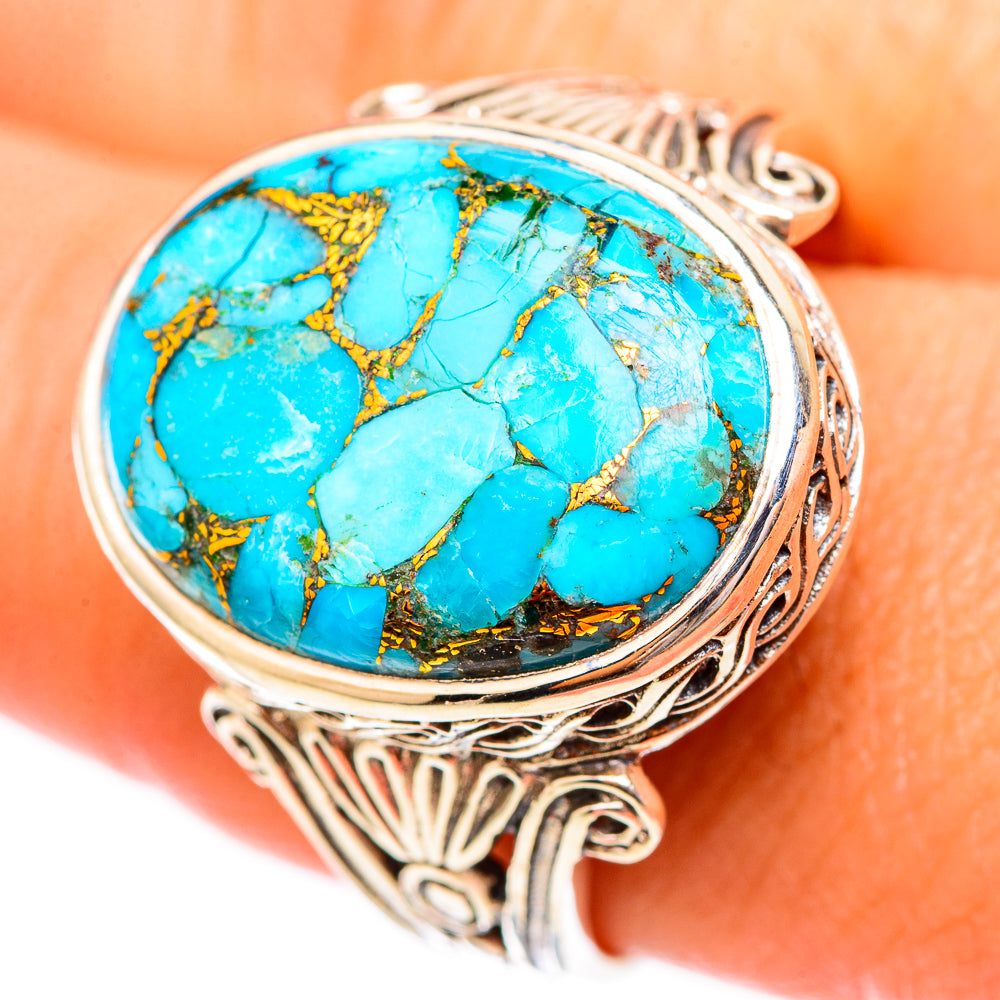 Blue Copper Composite Turquoise Rings handcrafted by Anasilvercos - RING116615