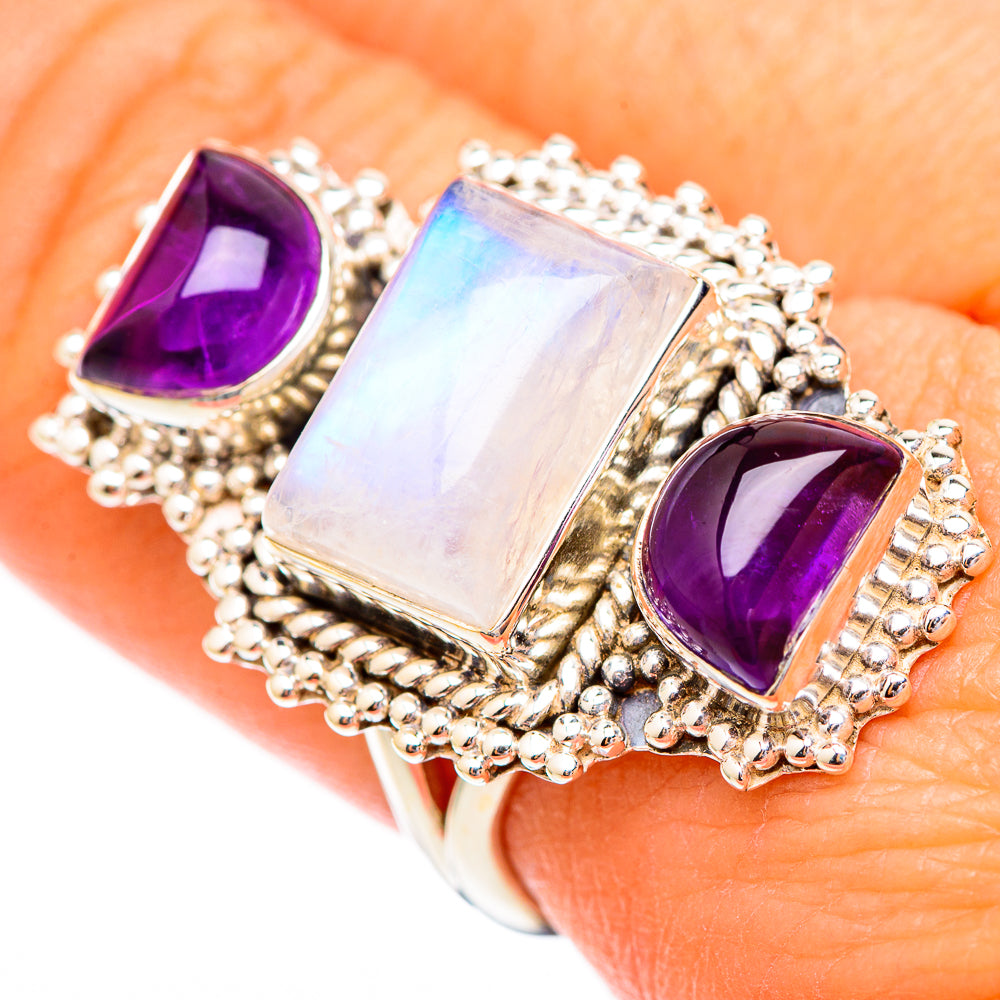 Rainbow Moonstone, Amethyst Rings handcrafted by Anasilvercos - RING116628
