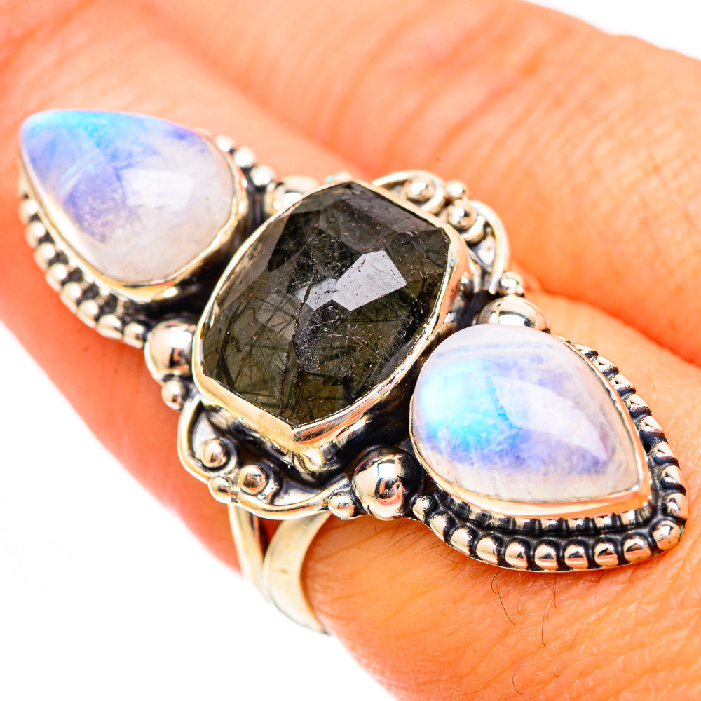 Tourmalinated Quartz, Rainbow Moonstone Rings handcrafted by Anasilvercos - RING116630