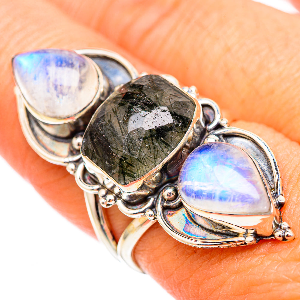 Tourmalinated Quartz, Rainbow Moonstone Rings handcrafted by Anasilvercos - RING116631