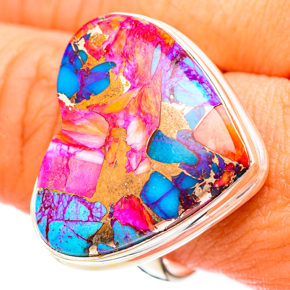 Kingman Pink Dahlia Turquoise Rings handcrafted by Anasilvercos - RING116638
