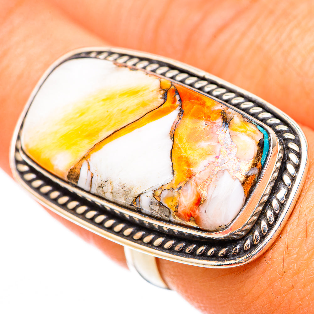Blue Orange Copper Composite Turquoise Rings handcrafted by Anasilvercos - RING116656