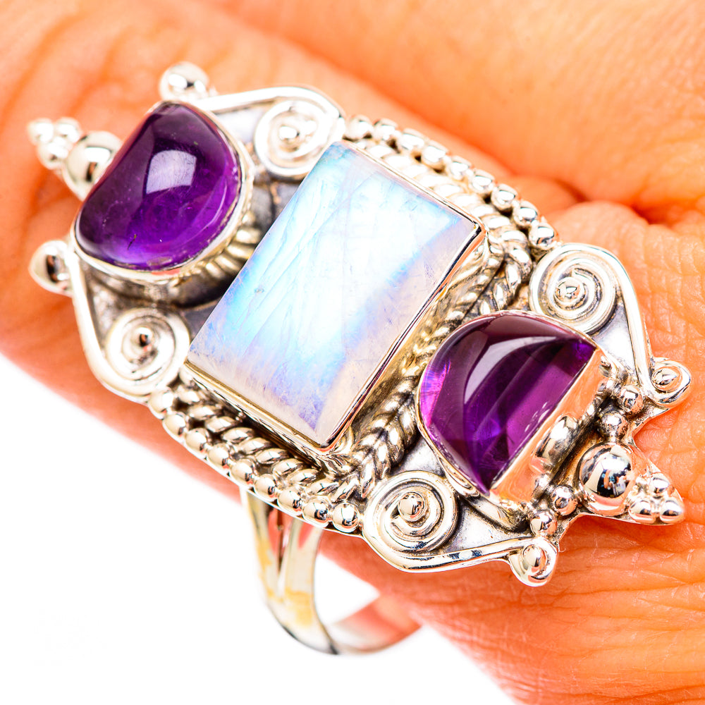 Rainbow Moonstone, Amethyst Rings handcrafted by Anasilvercos - RING116660