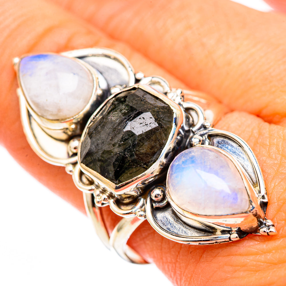 Tourmalinated Quartz, Rainbow Moonstone Rings handcrafted by Anasilvercos - RING116663