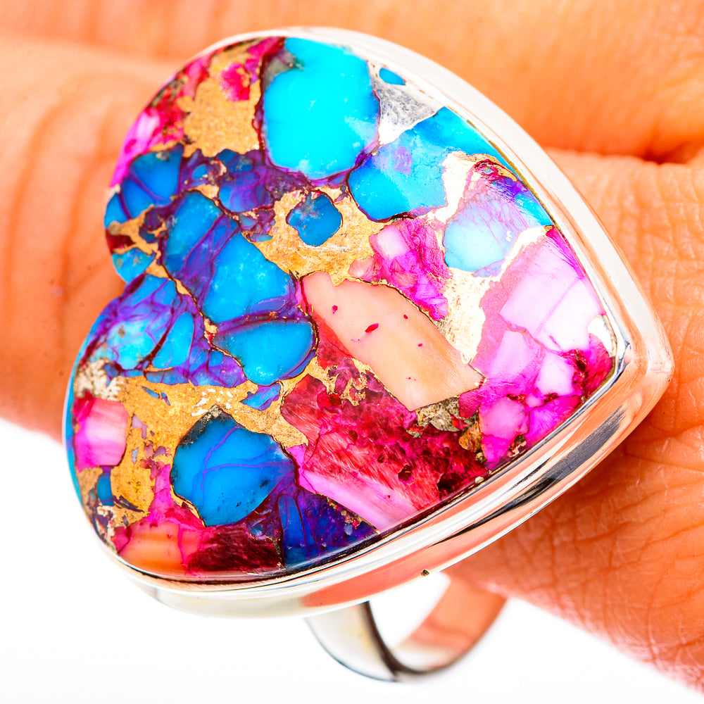 Kingman Pink Dahlia Turquoise Rings handcrafted by Anasilvercos - RING116669