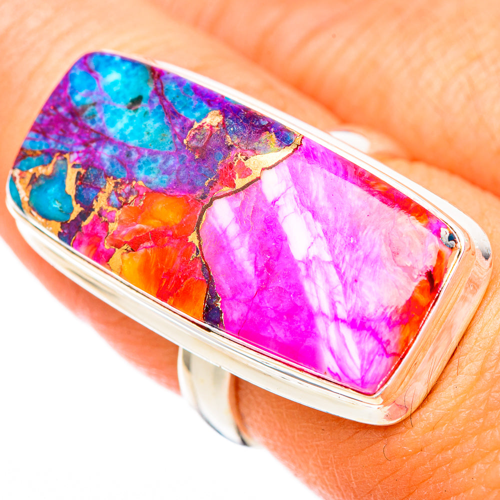 Kingman Pink Dahlia Turquoise Rings handcrafted by Anasilvercos - RING116671