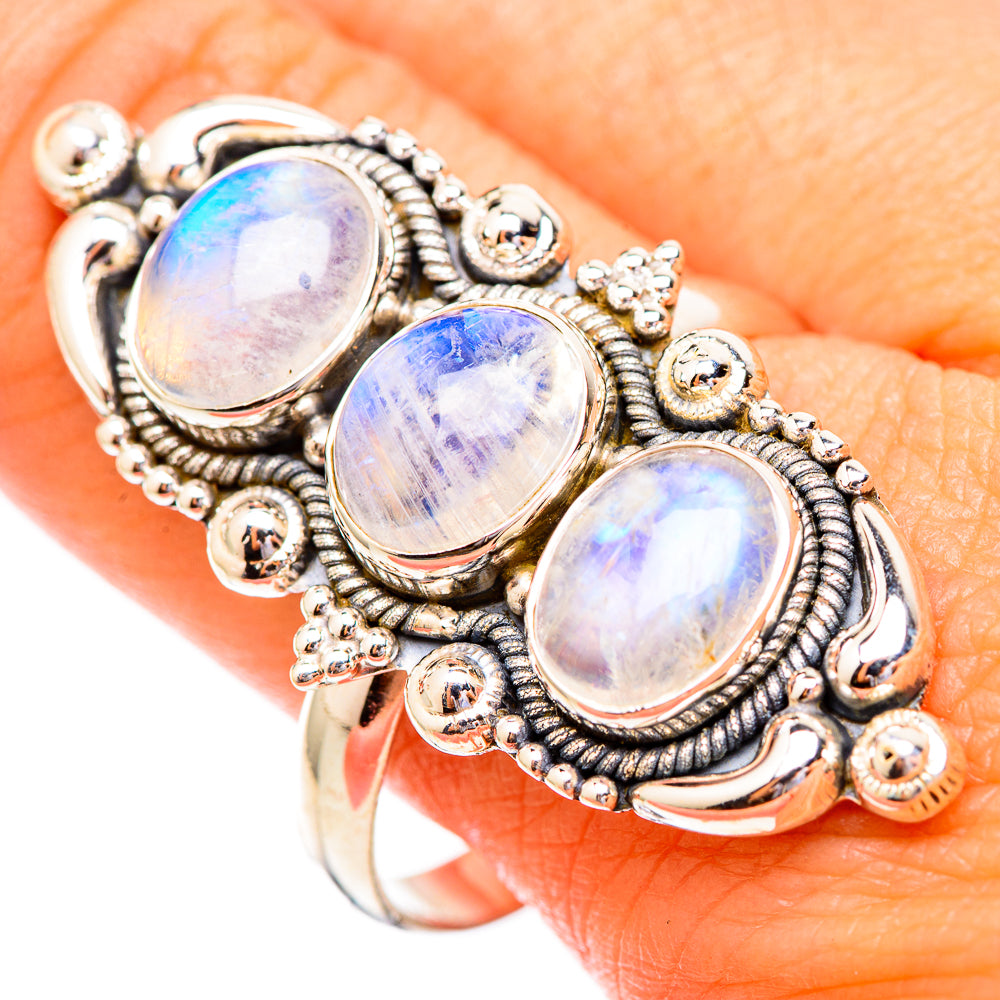Rainbow Moonstone Rings handcrafted by Anasilvercos - RING116700