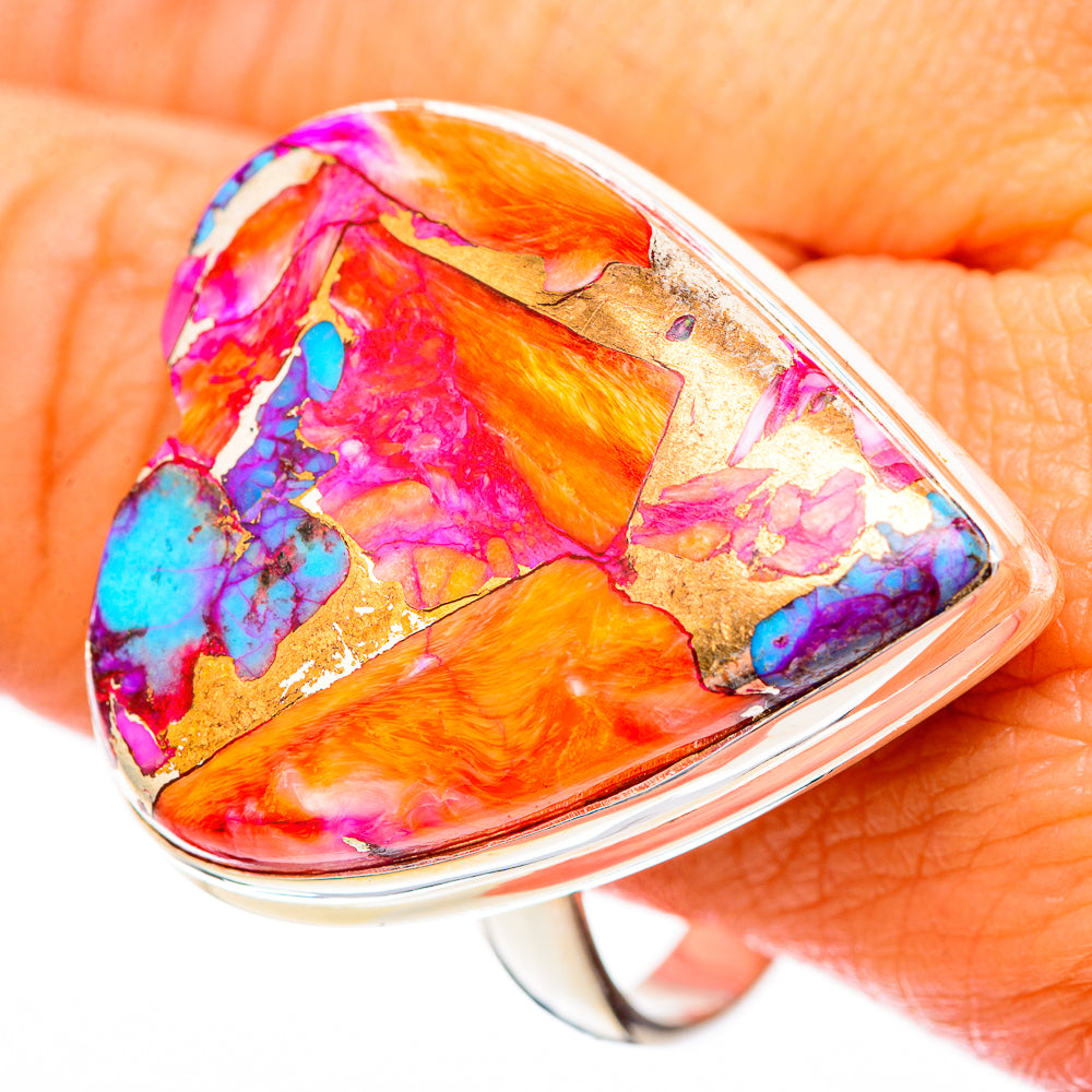 Kingman Pink Dahlia Turquoise Rings handcrafted by Anasilvercos - RING116704