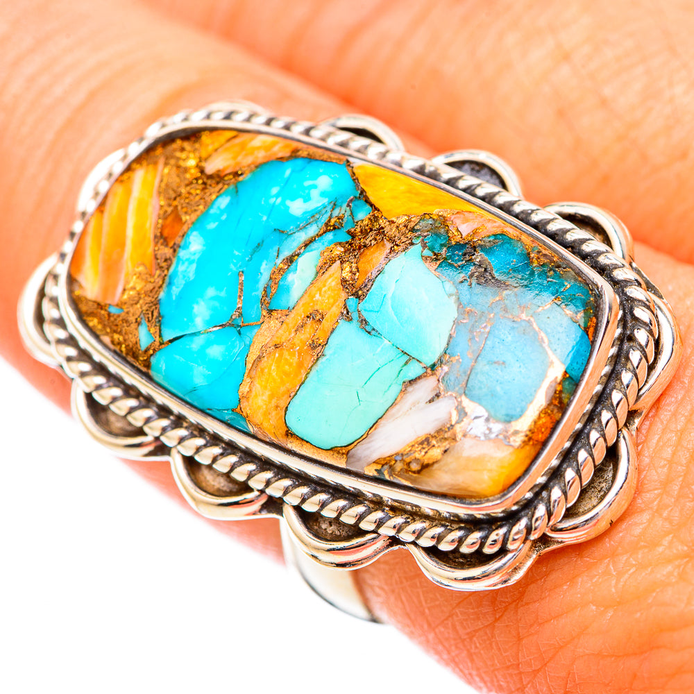 Blue Orange Copper Composite Turquoise Rings handcrafted by Anasilvercos - RING116705