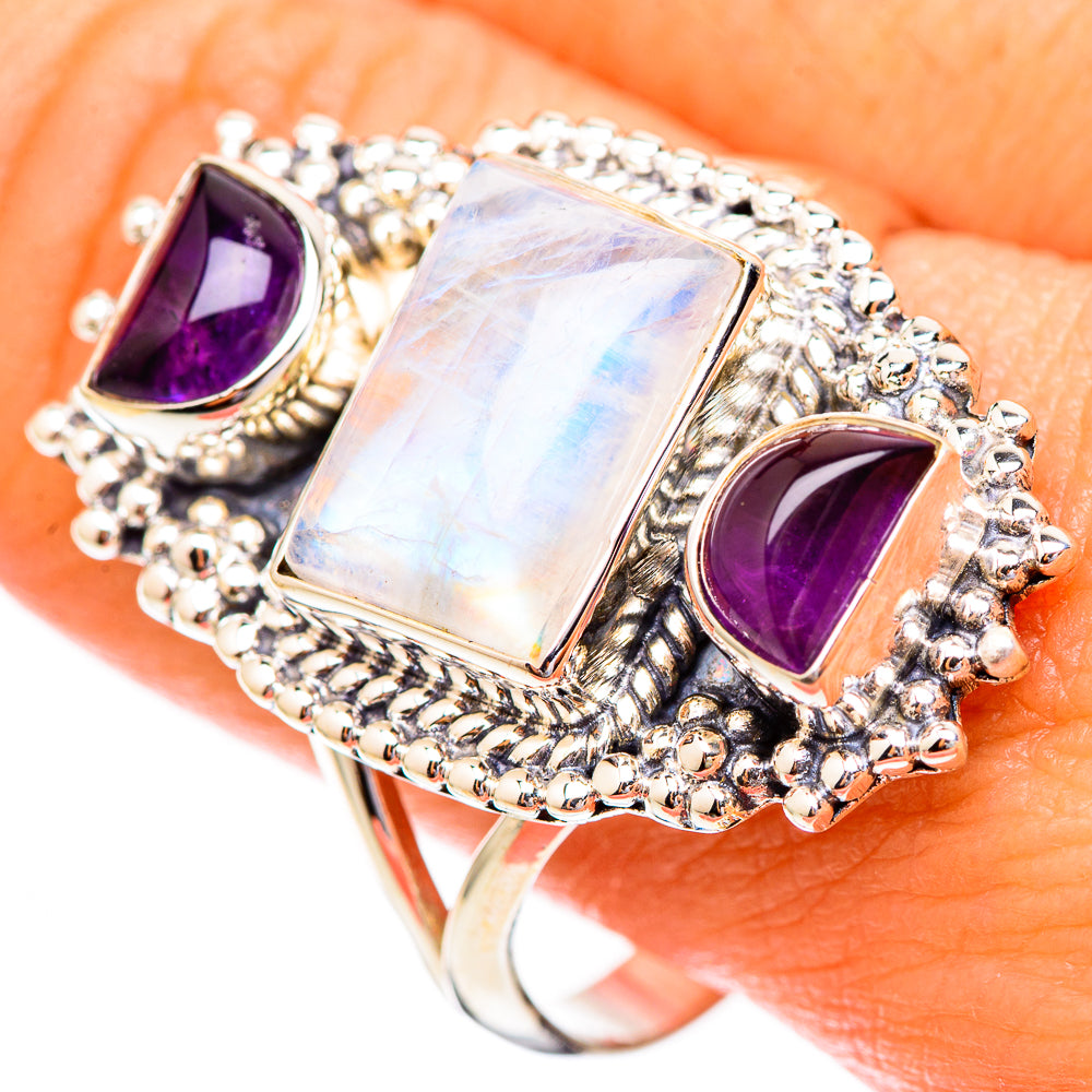 Rainbow Moonstone, Amethyst Rings handcrafted by Anasilvercos - RING116725