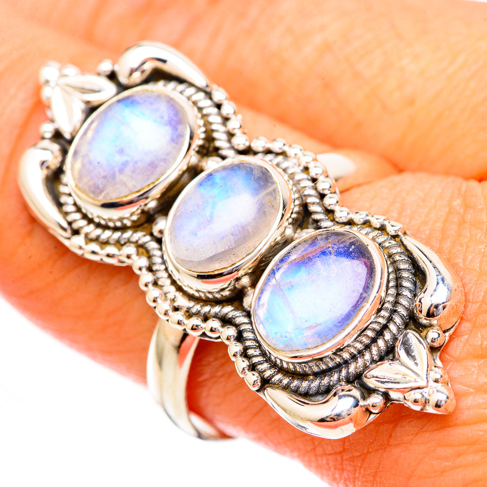 Rainbow Moonstone Rings handcrafted by Anasilvercos - RING116729
