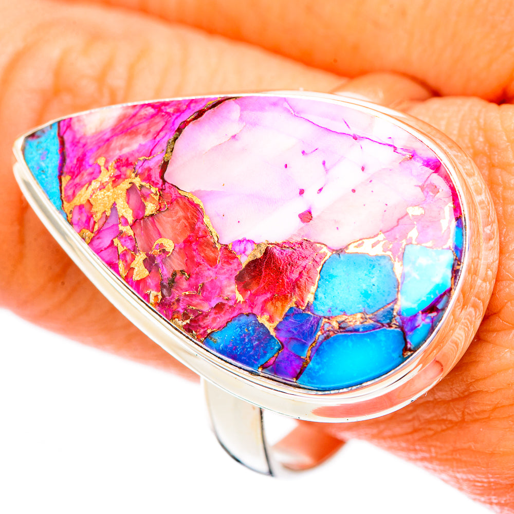 Kingman Pink Dahlia Turquoise Rings handcrafted by Anasilvercos - RING116730