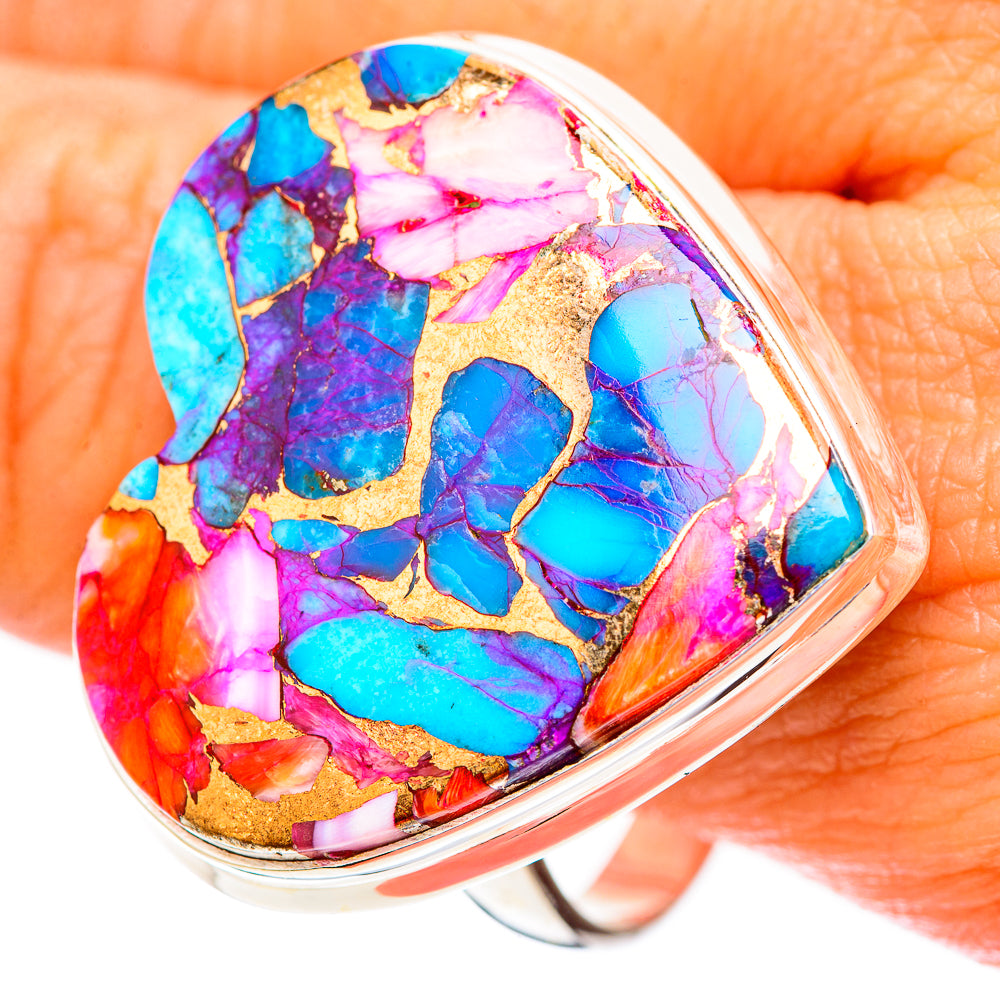 Kingman Pink Dahlia Turquoise Rings handcrafted by Anasilvercos - RING116732