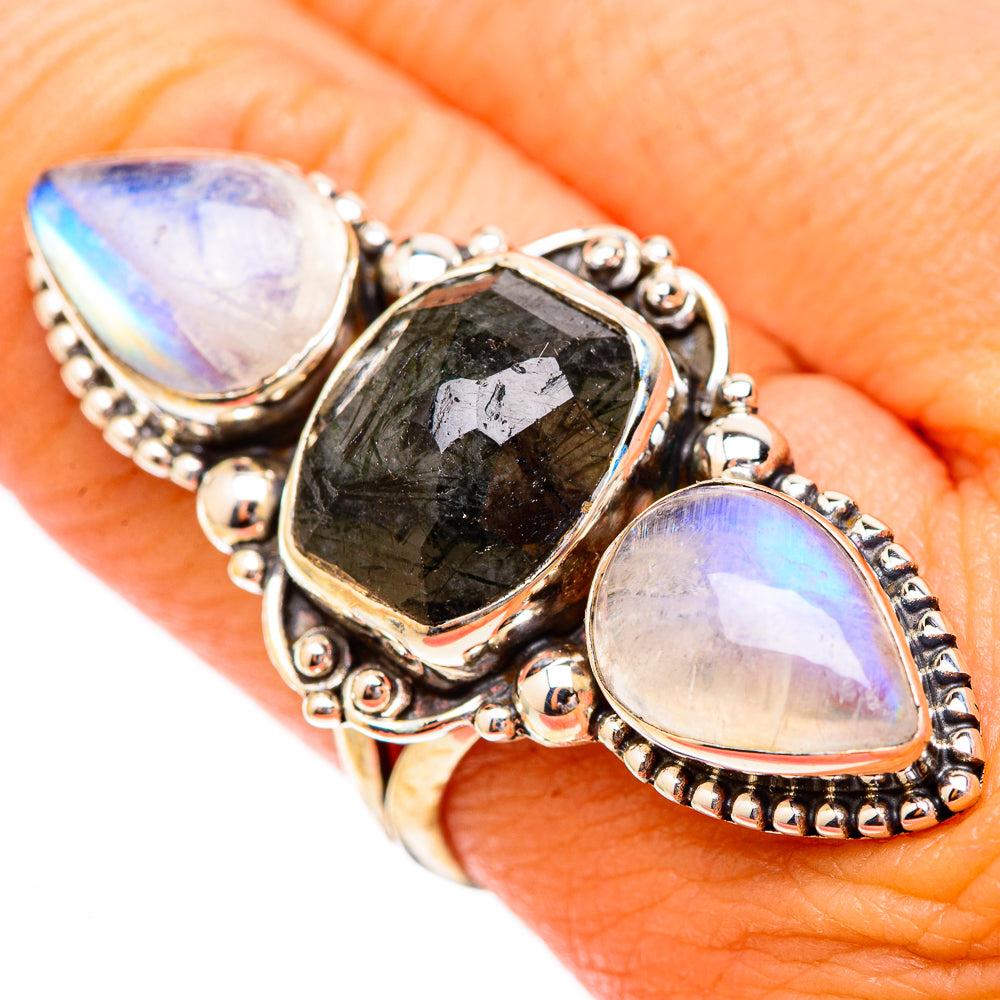 Tourmalinated Quartz, Rainbow Moonstone Rings handcrafted by Anasilvercos - RING116755