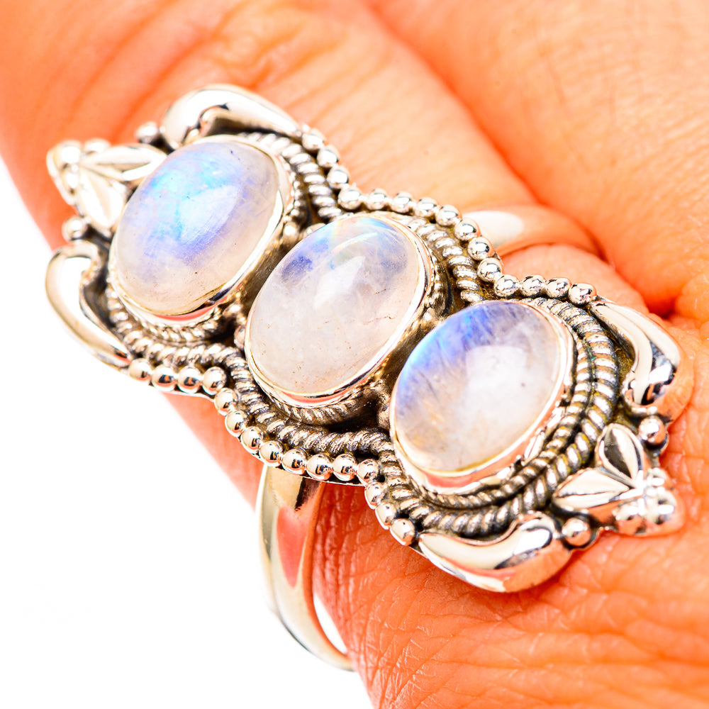 Rainbow Moonstone Rings handcrafted by Anasilvercos - RING116756