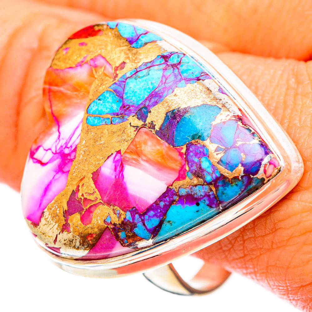 Kingman Pink Dahlia Turquoise Rings handcrafted by Anasilvercos - RING116763