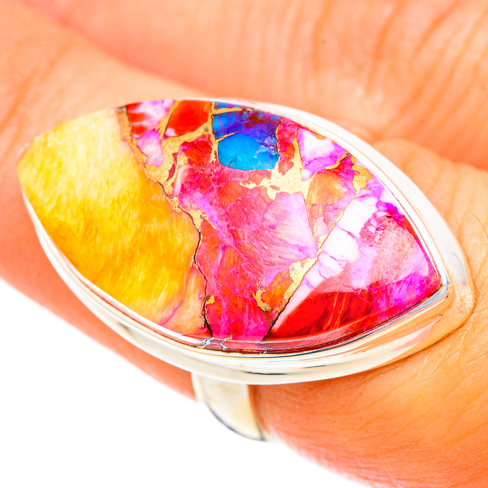 Kingman Pink Dahlia Turquoise Rings handcrafted by Anasilvercos - RING116764