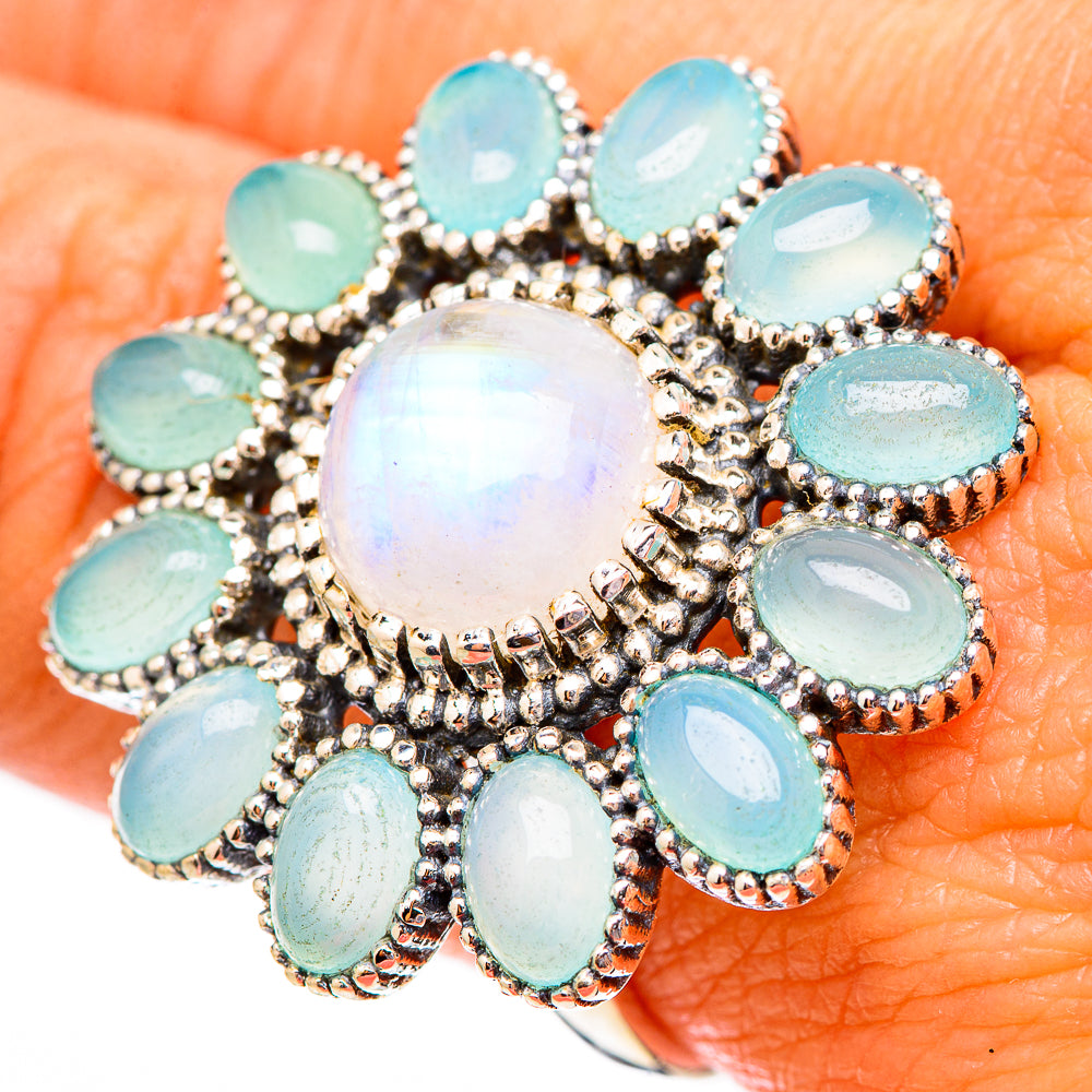 Rainbow Moonstone, Aqua Chalcedony Rings handcrafted by Anasilvercos - RING116767