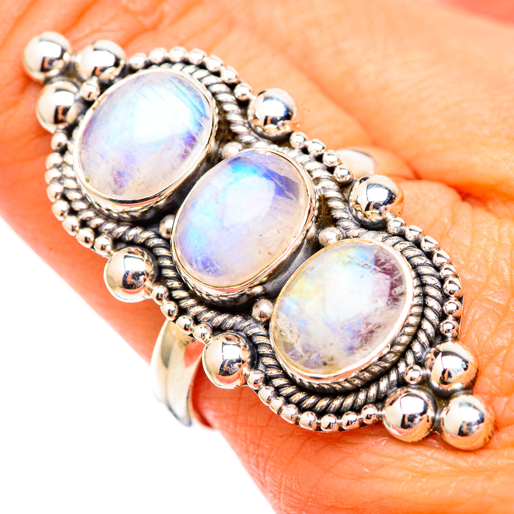 Rainbow Moonstone Rings handcrafted by Anasilvercos - RING116786