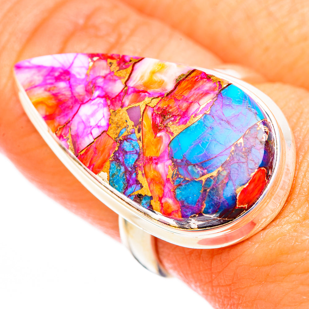 Kingman Pink Dahlia Turquoise Rings handcrafted by Anasilvercos - RING116788
