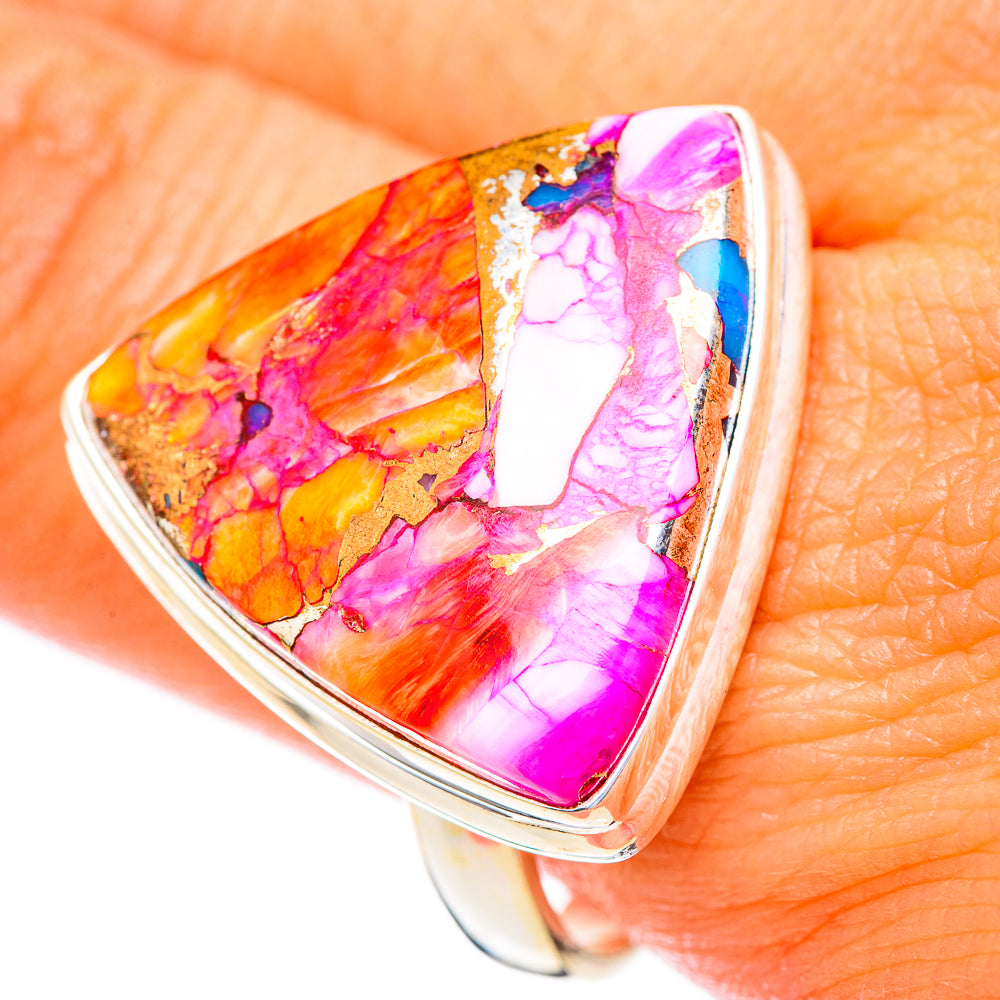 Kingman Pink Dahlia Turquoise Rings handcrafted by Anasilvercos - RING116789