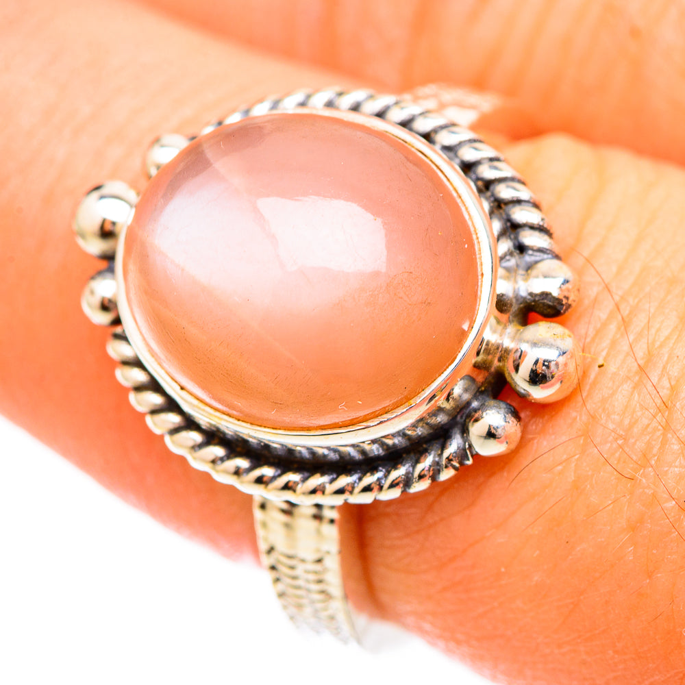 Peach Moonstone Rings handcrafted by Anasilvercos - RING116815