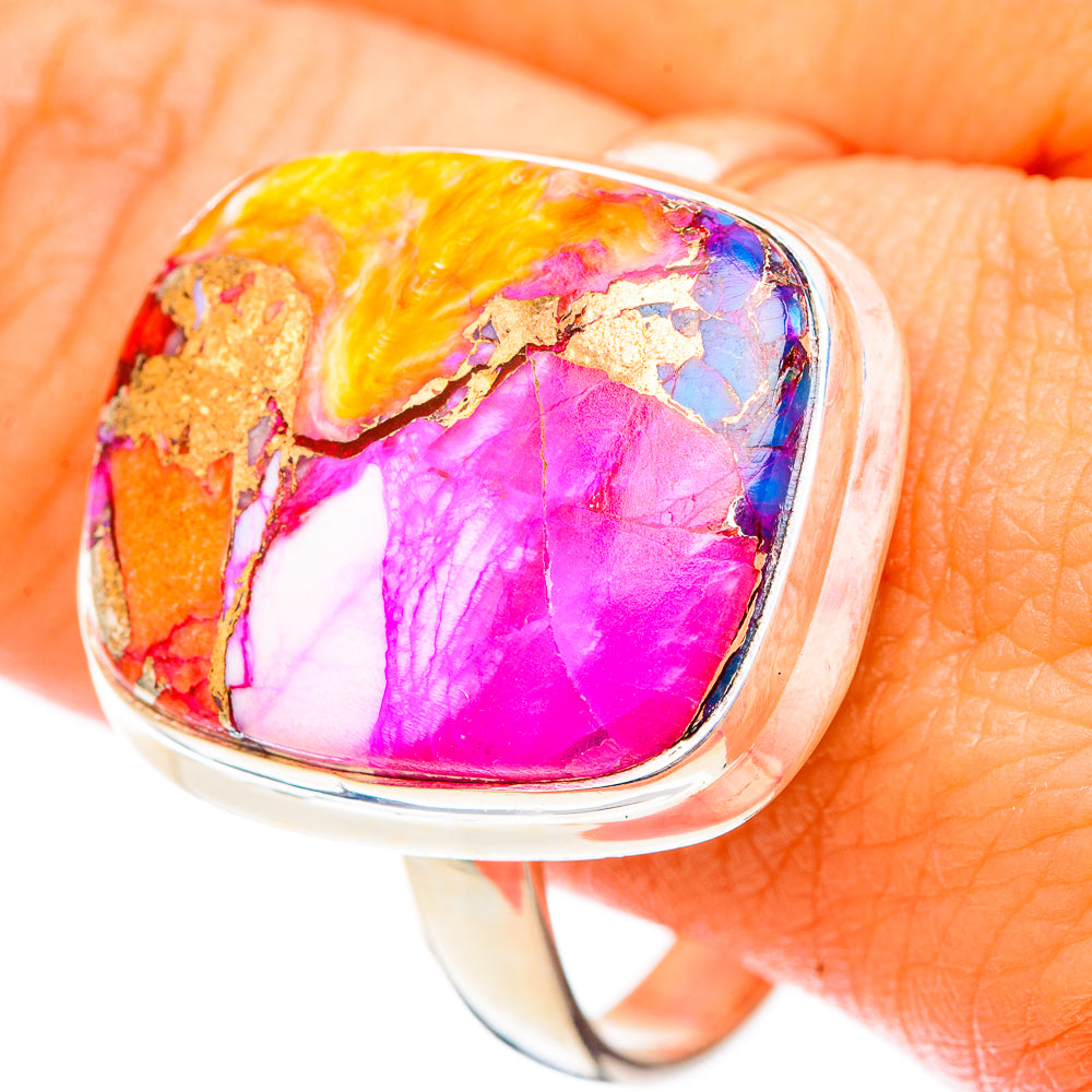 Kingman Pink Dahlia Turquoise Rings handcrafted by Anasilvercos - RING116833