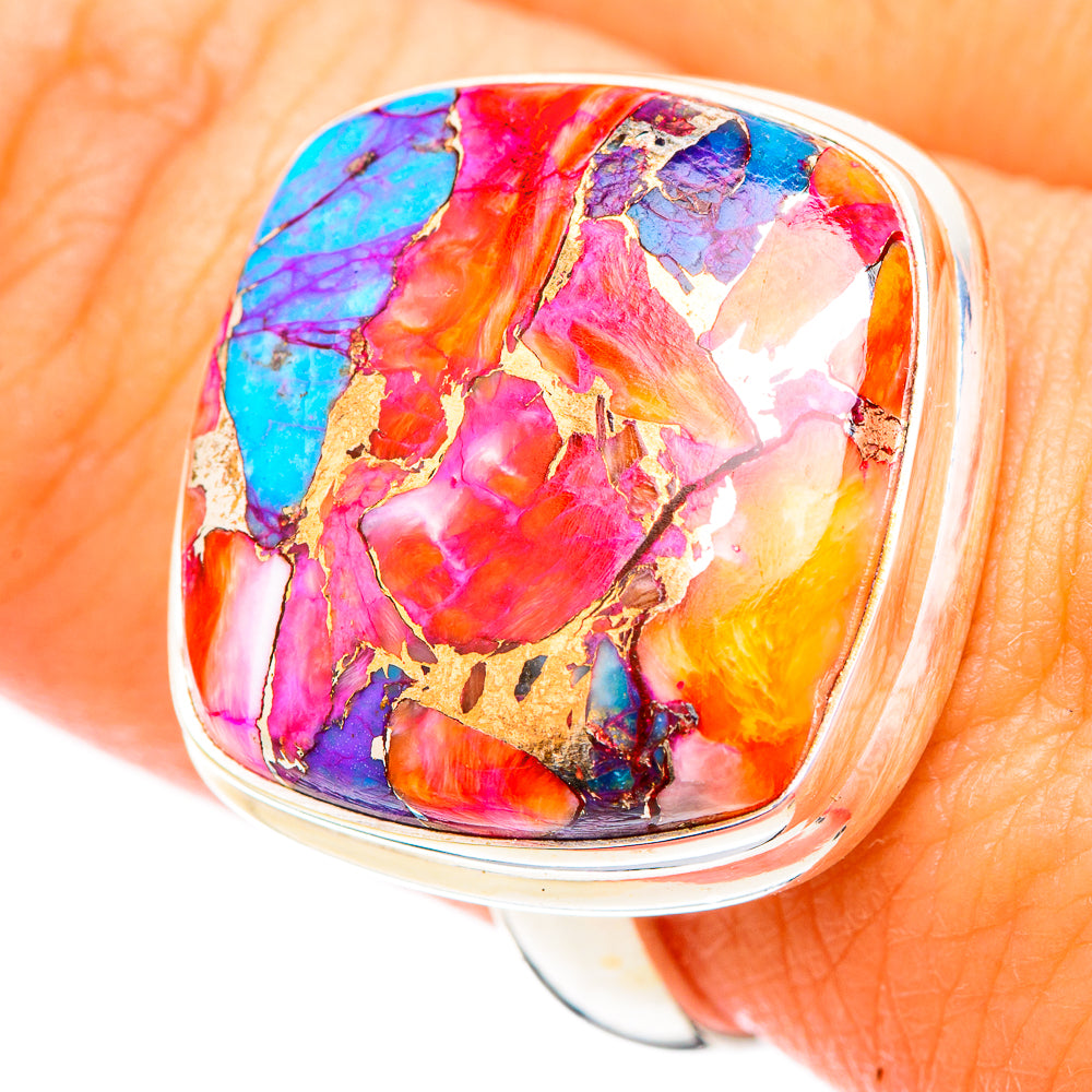 Kingman Pink Dahlia Turquoise Rings handcrafted by Anasilvercos - RING116836