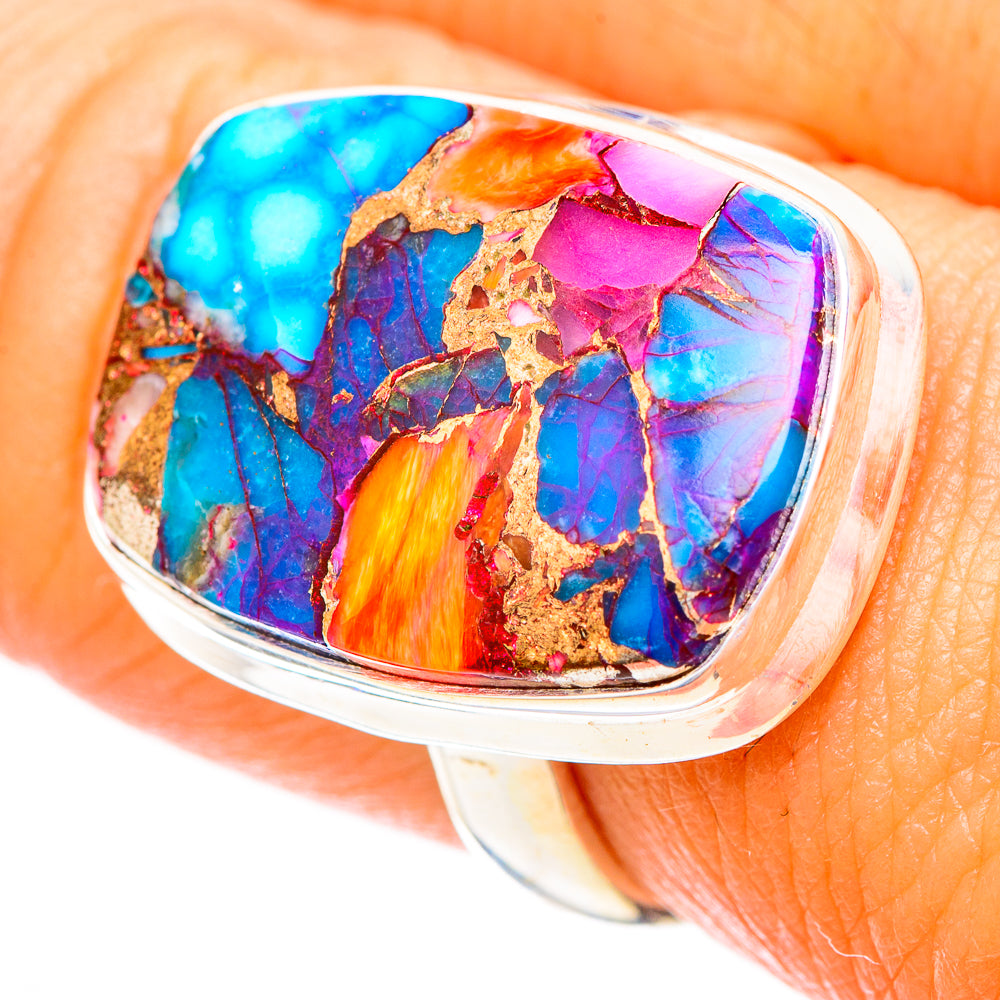 Kingman Pink Dahlia Turquoise Rings handcrafted by Anasilvercos - RING116869