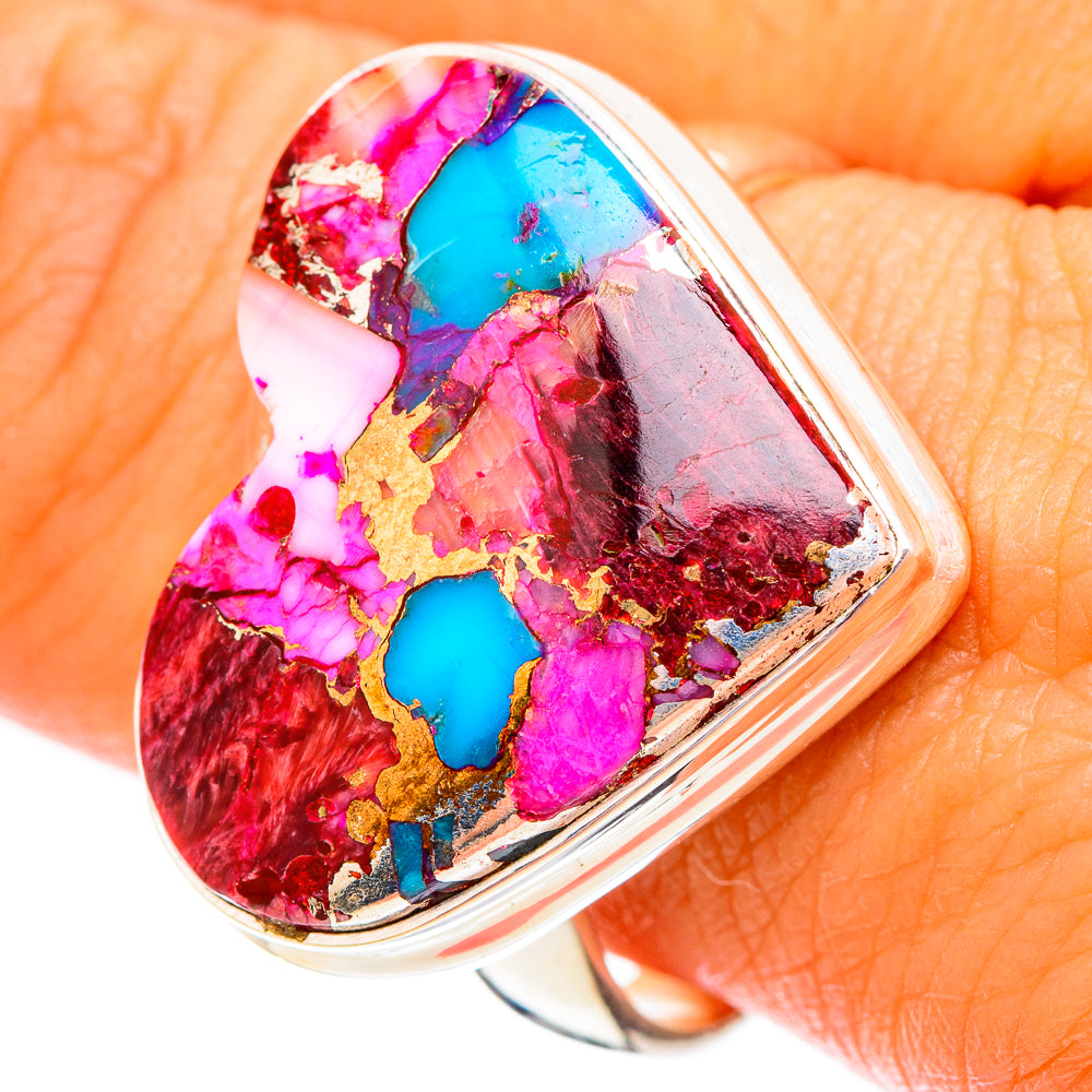 Kingman Pink Dahlia Turquoise Rings handcrafted by Anasilvercos - RING116870