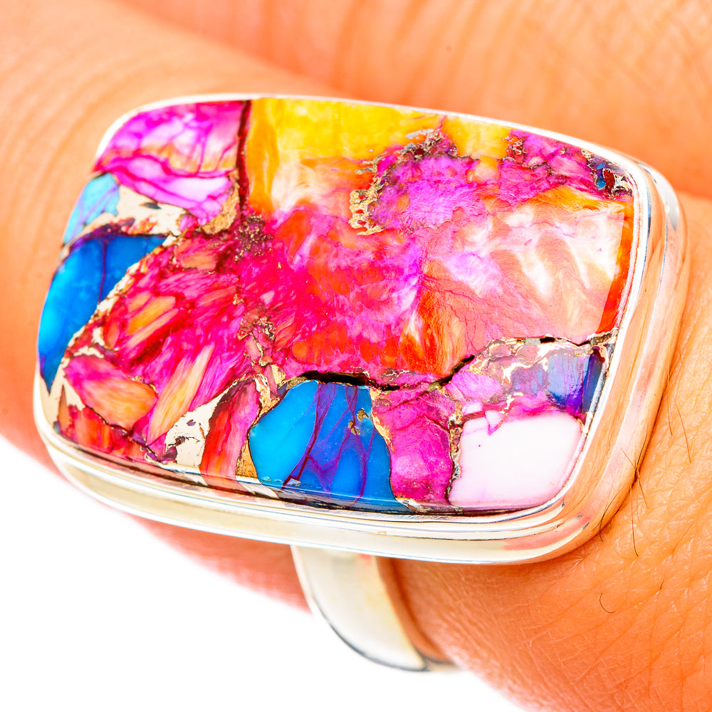 Kingman Pink Dahlia Turquoise Rings handcrafted by Anasilvercos - RING116900
