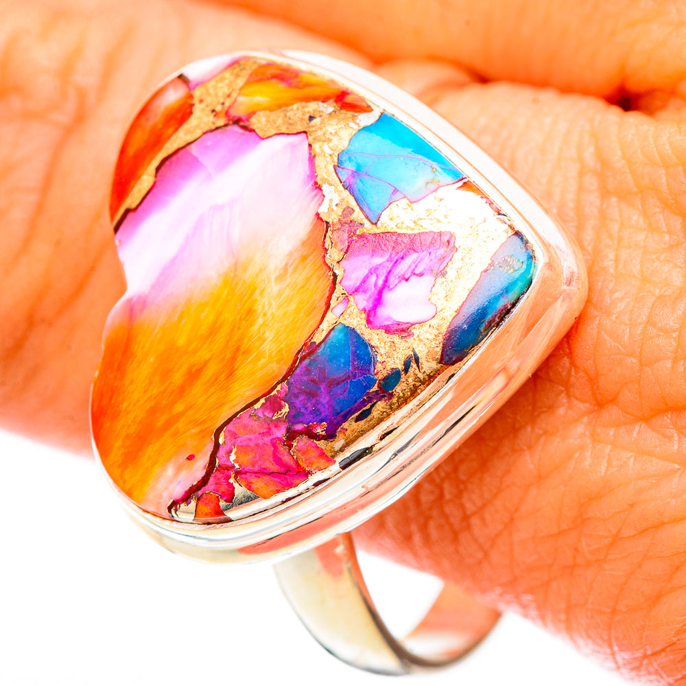Kingman Pink Dahlia Turquoise Rings handcrafted by Anasilvercos - RING116901