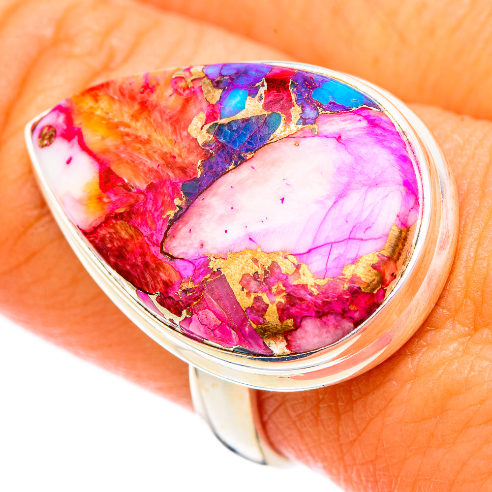 Kingman Pink Dahlia Turquoise Rings handcrafted by Anasilvercos - RING116902