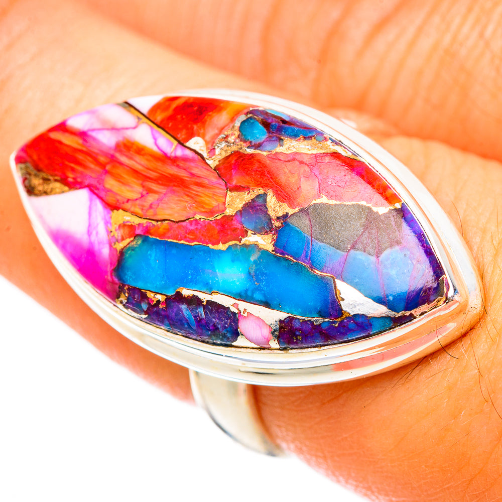 Kingman Pink Dahlia Turquoise Rings handcrafted by Anasilvercos - RING116903